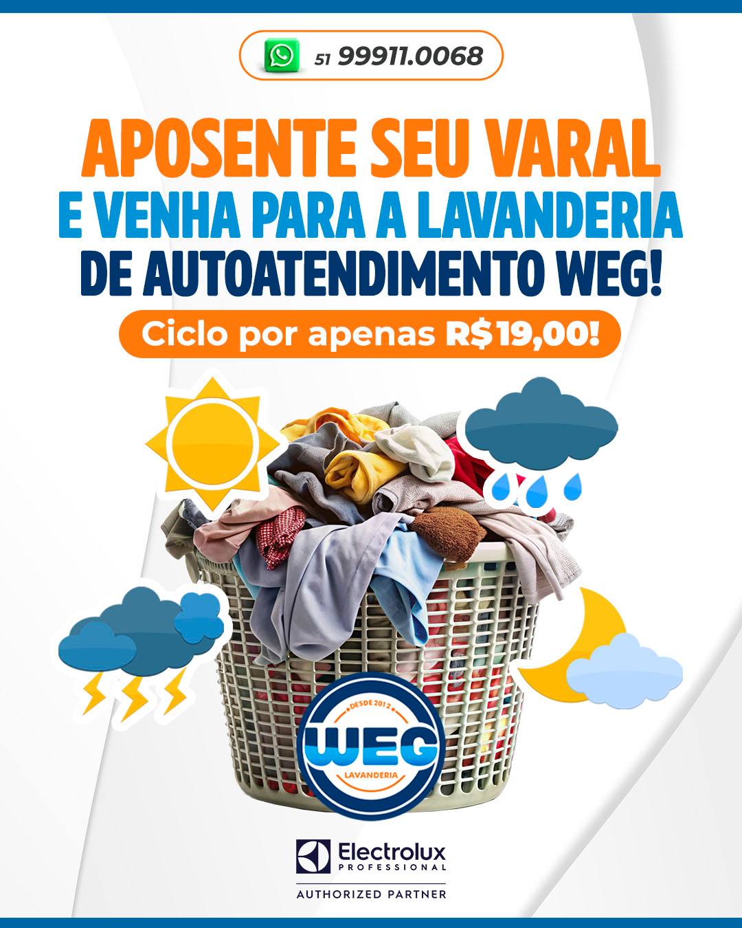 Esqueça o varal e traga suas roupas para a Lavanderia de Autoatendimento WEG!Deixe o trabalho co